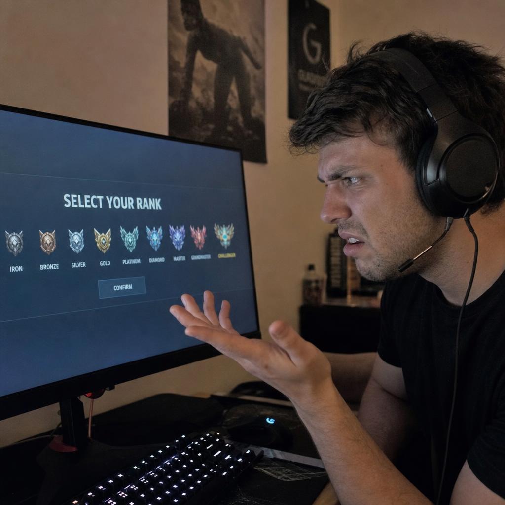 Frustrated gamer experiencing issues with self-reported ranks in gaming.